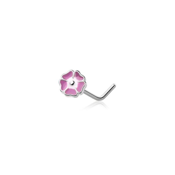 Nose Stud with Pink Enamel Flower Top