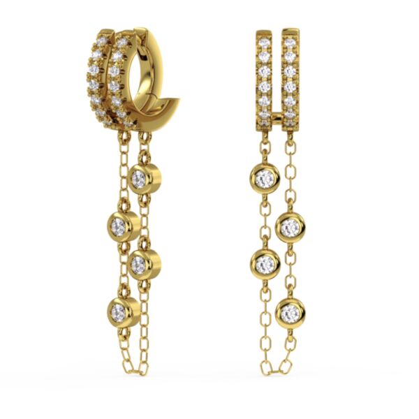 Beautiful 18 Kt Gold Vermeil Earrings with Front Paving and Bezel Set Dangling Stones