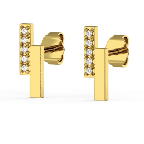 Double Gold Bar Ear Studs Made of 18Kt Gold Vermeil with Round Clear Crystals
