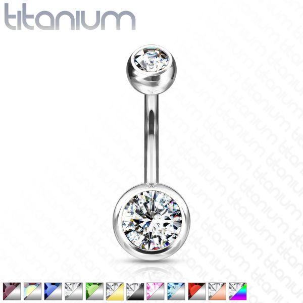 Titanium navelpiercing met gekleurde diamanten