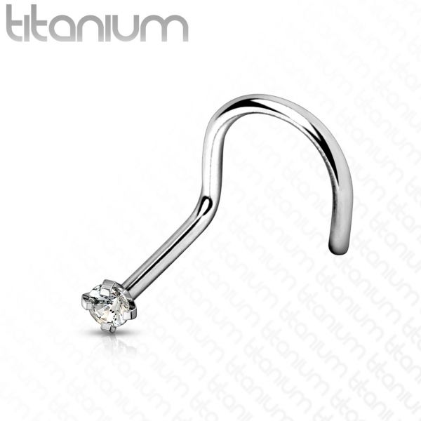 Titanium neus screw met helder prong set diamantje