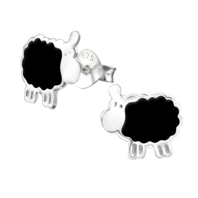 Sterling Silver Children's Earrings with Black Sheep